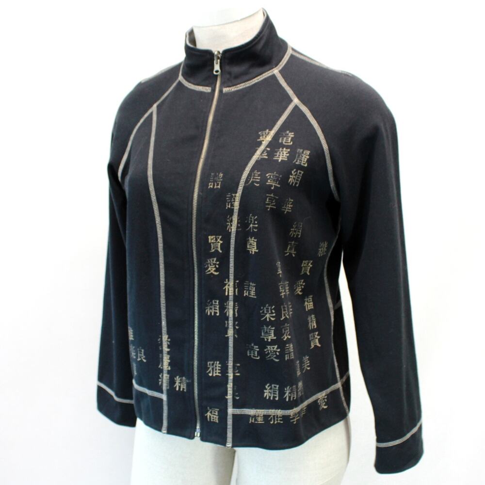 SPA by Chico's reversible cotton blend Zen hieroglyphs pagoda jacket top 3 XL